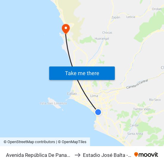 Avenida República De Panamá, 6239 to Estadio José Balta - Ancón map
