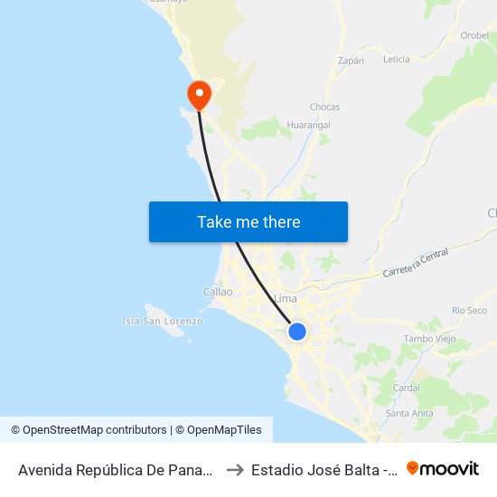 Avenida República De Panamá, 3887 to Estadio José Balta - Ancón map