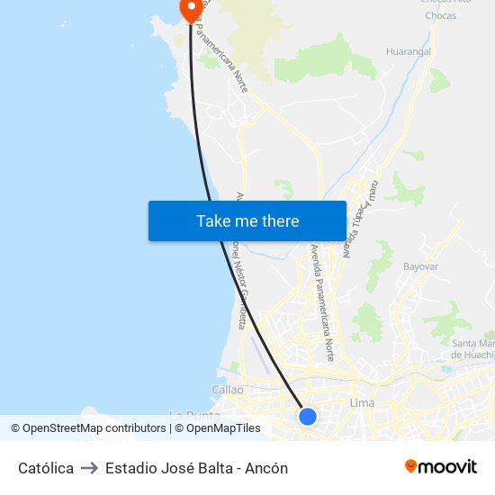 Católica to Estadio José Balta - Ancón map