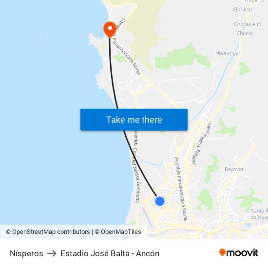 Nísperos to Estadio José Balta - Ancón map