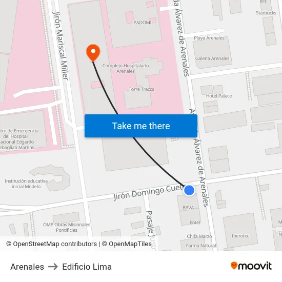 Arenales to Edificio Lima map