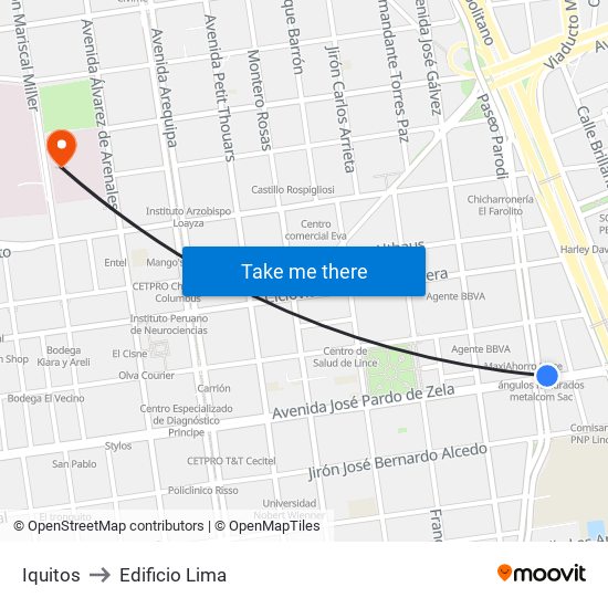 Iquitos to Edificio Lima map