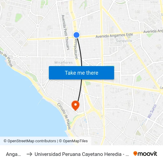Angamos to Universidad Peruana Cayetano Heredia - Miraflores map