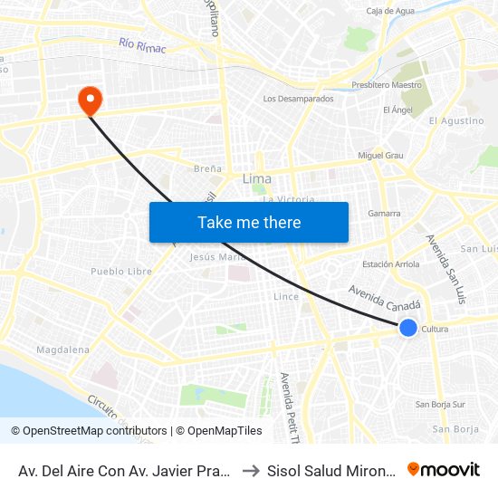 Av. Del Aire Con Av. Javier Prado to Sisol Salud Mirones map