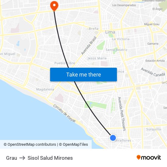 Grau to Sisol Salud Mirones map