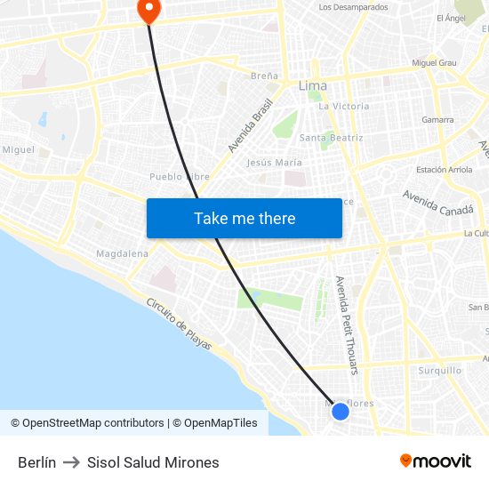 Berlín to Sisol Salud Mirones map