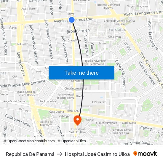 Republica De Panamá to Hospital José Casimiro Ulloa map