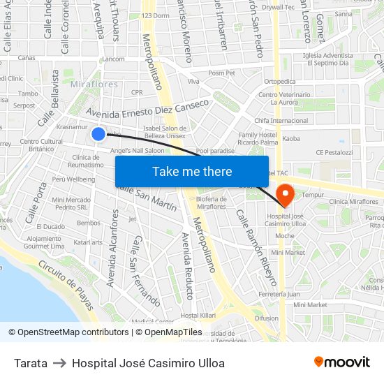 Tarata to Hospital José Casimiro Ulloa map