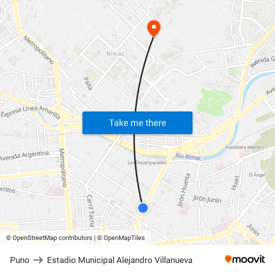 Puno to Estadio Municipal Alejandro Villanueva map