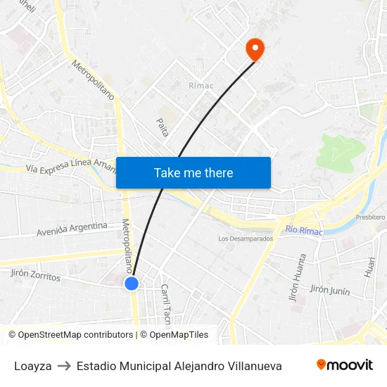 Loayza to Estadio Municipal Alejandro Villanueva map