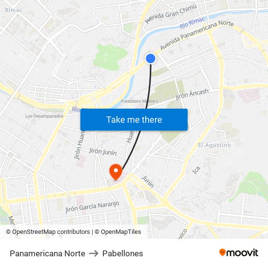 Panamericana Norte to Pabellones map