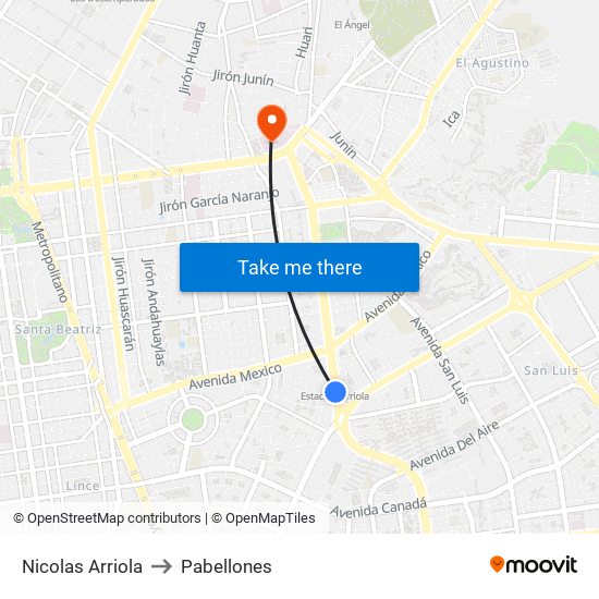 Nicolas Arriola to Pabellones map