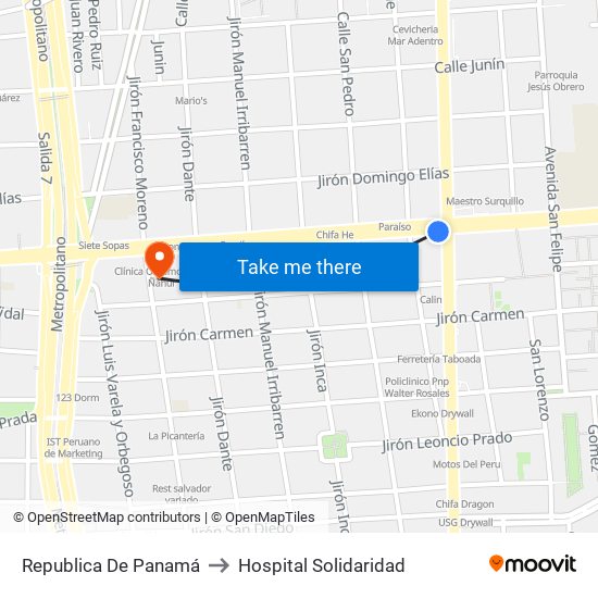 Republica De Panamá to Hospital Solidaridad map