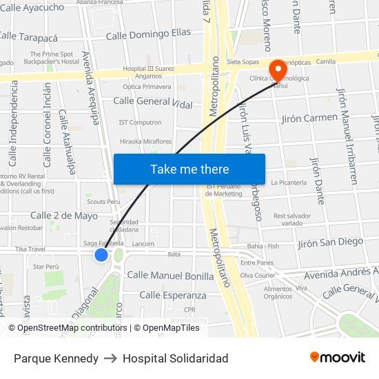 Óvalo to Hospital Solidaridad map