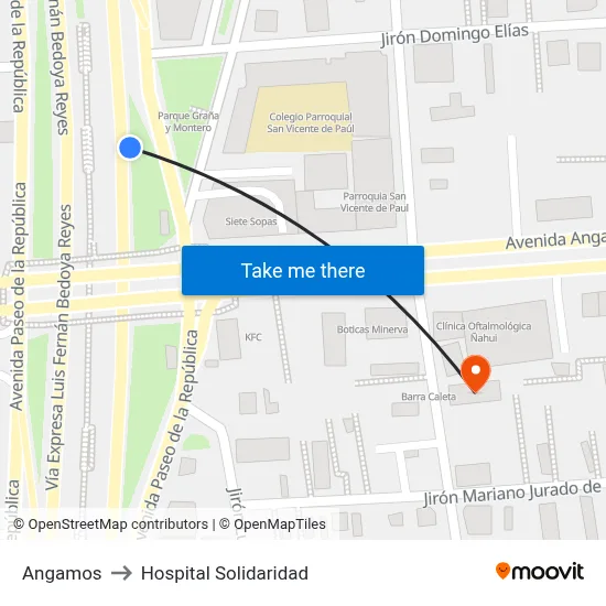 Angamos to Hospital Solidaridad map