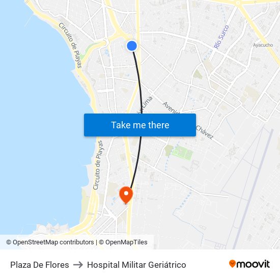 Plaza De Flores to Hospital Militar Geriátrico map