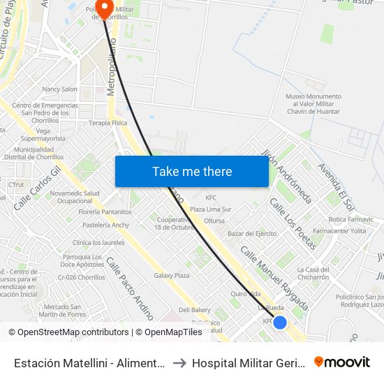 Estación Matellini - Alimentadores to Hospital Militar Geriátrico map