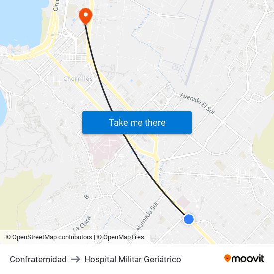 Confraternidad to Hospital Militar Geriátrico map