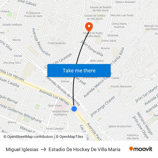 Miguel Iglesias to Estadio De Hockey De Villa María map