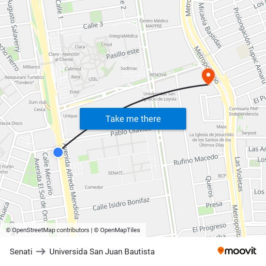 Senati to Universida San Juan Bautista map