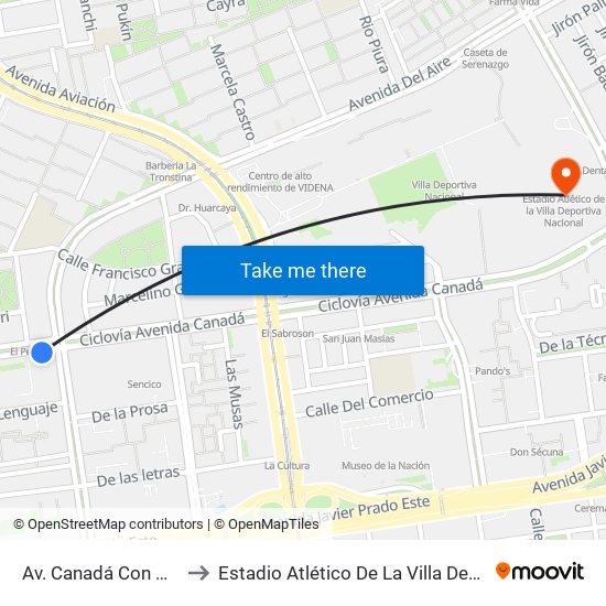 Av. Canadá Con Av. Del Aire to Estadio Atlético De La Villa Deportiva Nacional map