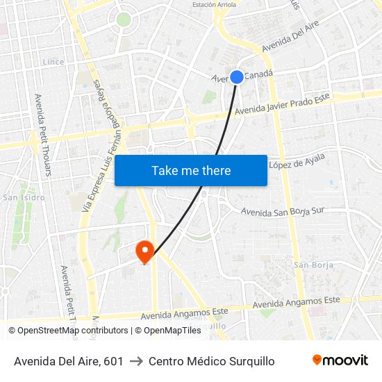 Avenida Del Aire, 601 to Centro Médico Surquillo map