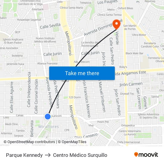 Óvalo to Centro Médico Surquillo map