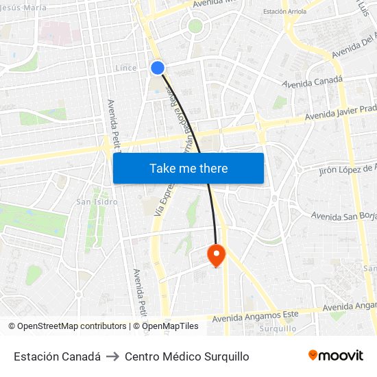 Estación Canadá to Centro Médico Surquillo map