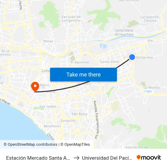 Estación Mercado Santa Anita to Universidad Del Pacífico map