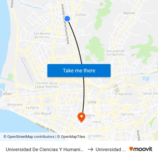 Universidad De Ciencias Y Humanidades (Uch) & Universitaria to Universidad Del Pacífico map