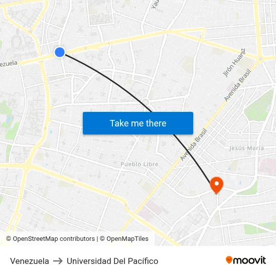 Venezuela to Universidad Del Pacífico map