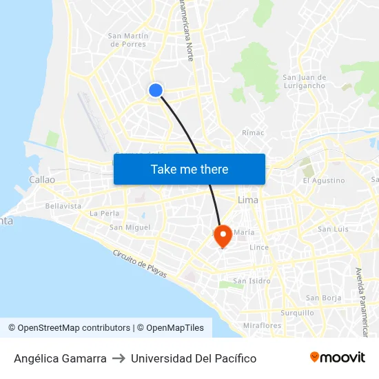 Angélica Gamarra to Universidad Del Pacífico map