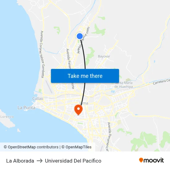 La Alborada to Universidad Del Pacífico map