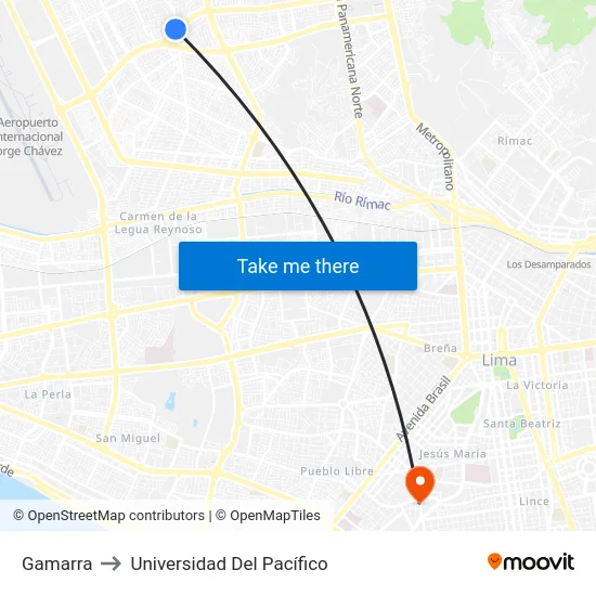 Gamarra to Universidad Del Pacífico map