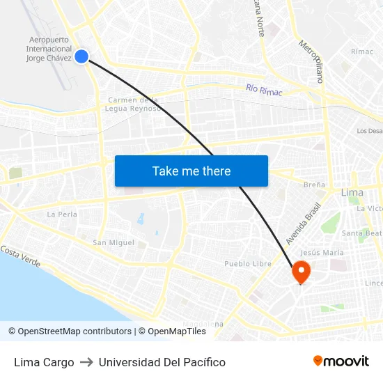 Lima Cargo to Universidad Del Pacífico map
