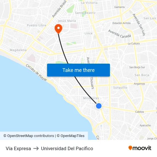 Vía Expresa to Universidad Del Pacífico map
