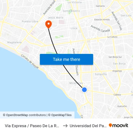 Vía Expresa / Paseo De La Republica to Universidad Del Pacífico map
