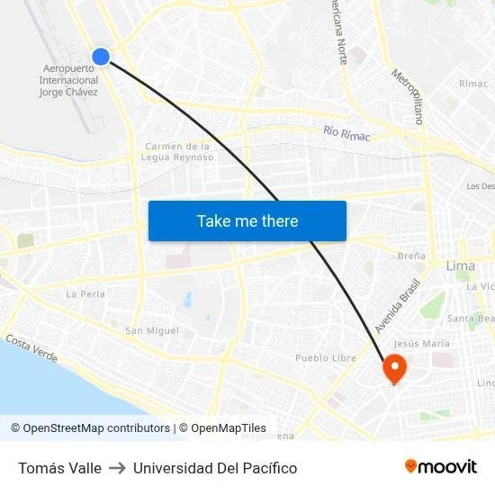 Tomás Valle to Universidad Del Pacífico map