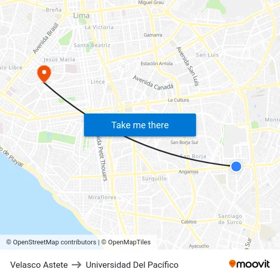 Velasco Astete to Universidad Del Pacífico map