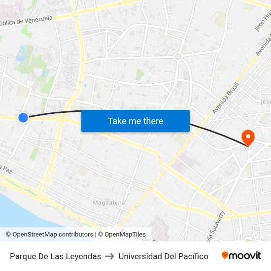 Parque De Las Leyendas to Universidad Del Pacífico map