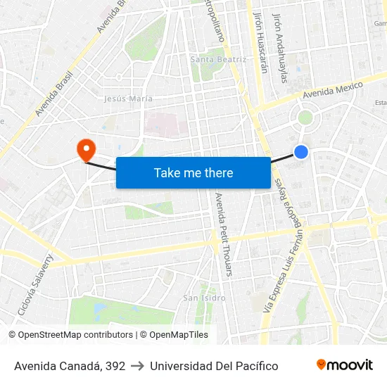 Avenida Canadá, 392 to Universidad Del Pacífico map