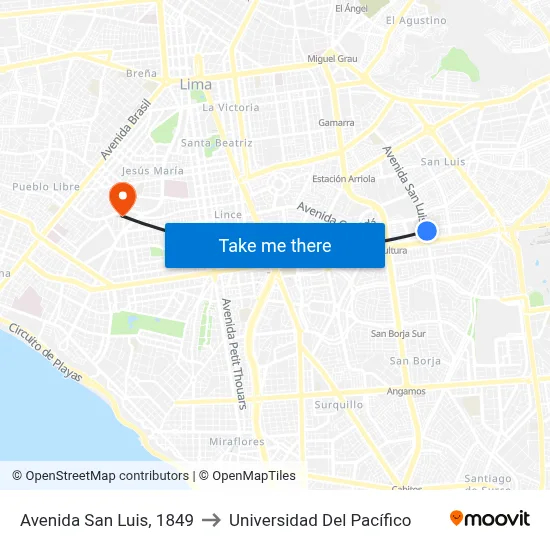 Avenida San Luis, 1849 to Universidad Del Pacífico map