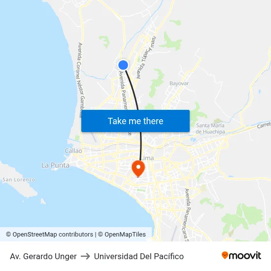Av. Gerardo Unger to Universidad Del Pacífico map