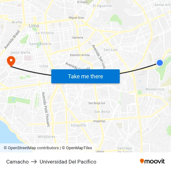 Camacho to Universidad Del Pacífico map