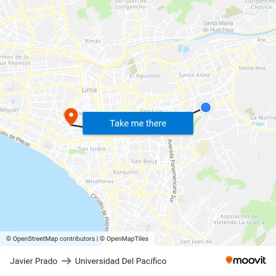 Javier Prado to Universidad Del Pacífico map