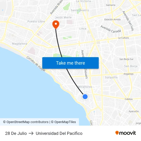 28 De Julio to Universidad Del Pacífico map