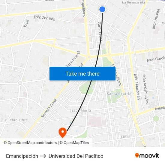 Emancipación to Universidad Del Pacífico map