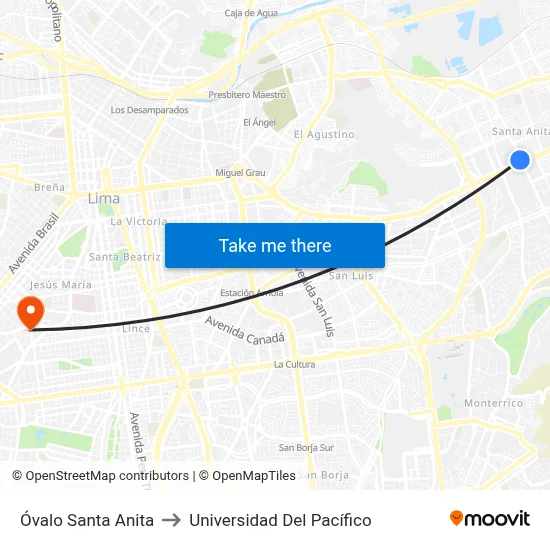 Óvalo Santa Anita to Universidad Del Pacífico map