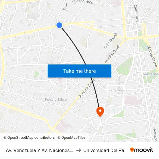 Av. Venezuela Y Av. Naciones Unidas to Universidad Del Pacífico map