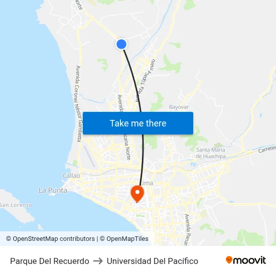 Parque Del Recuerdo to Universidad Del Pacífico map